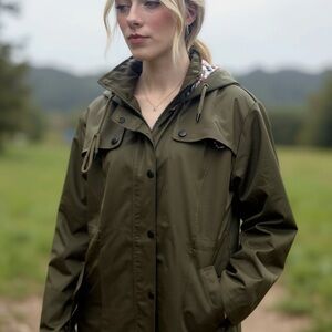 Saphirose Trench Coat Green Plaid Interior Women’s